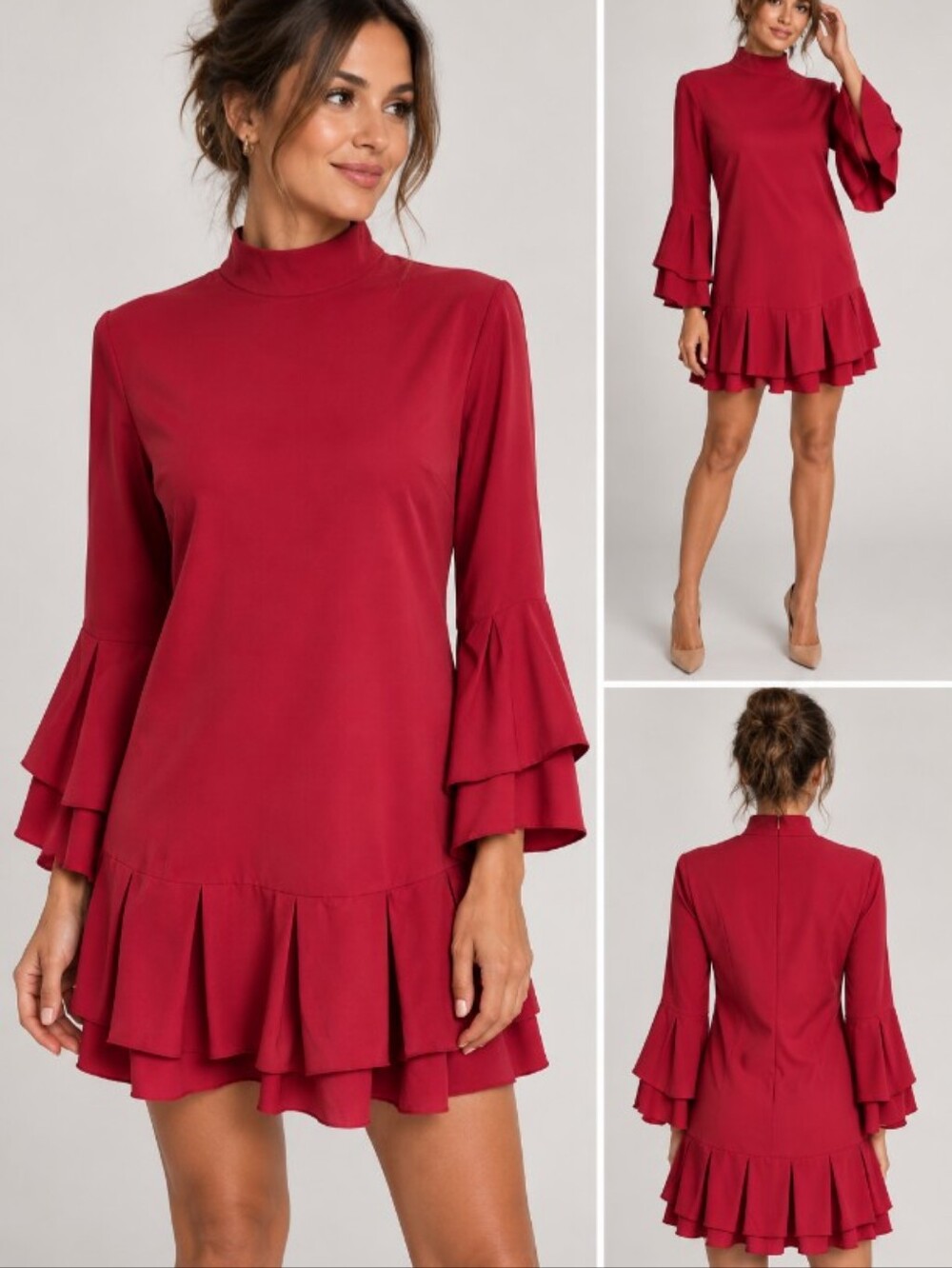 Romeo + Juliet Couture Size Medium Mock Neck Red Ruffle Hem Dress